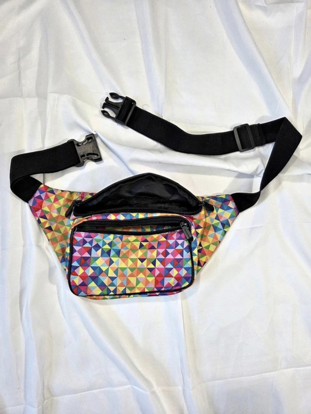 Geometric Rainbow Multi-Pocket Fanny Pack | Crossbody Bag